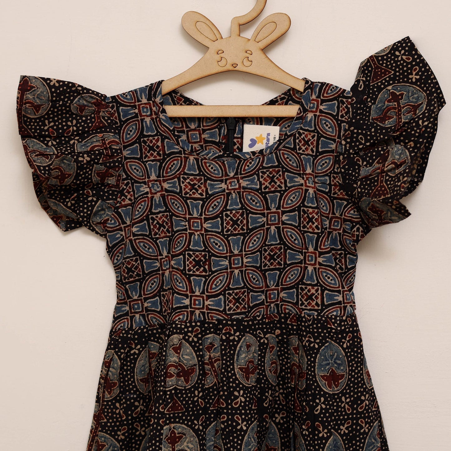 Girls pure cotton ajrakh hand block print frock dress (2-3