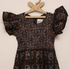 Girls pure cotton ajrakh hand block print frock dress (2-3