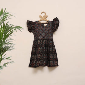 Girls pure cotton ajrakh hand block print frock dress (2-3