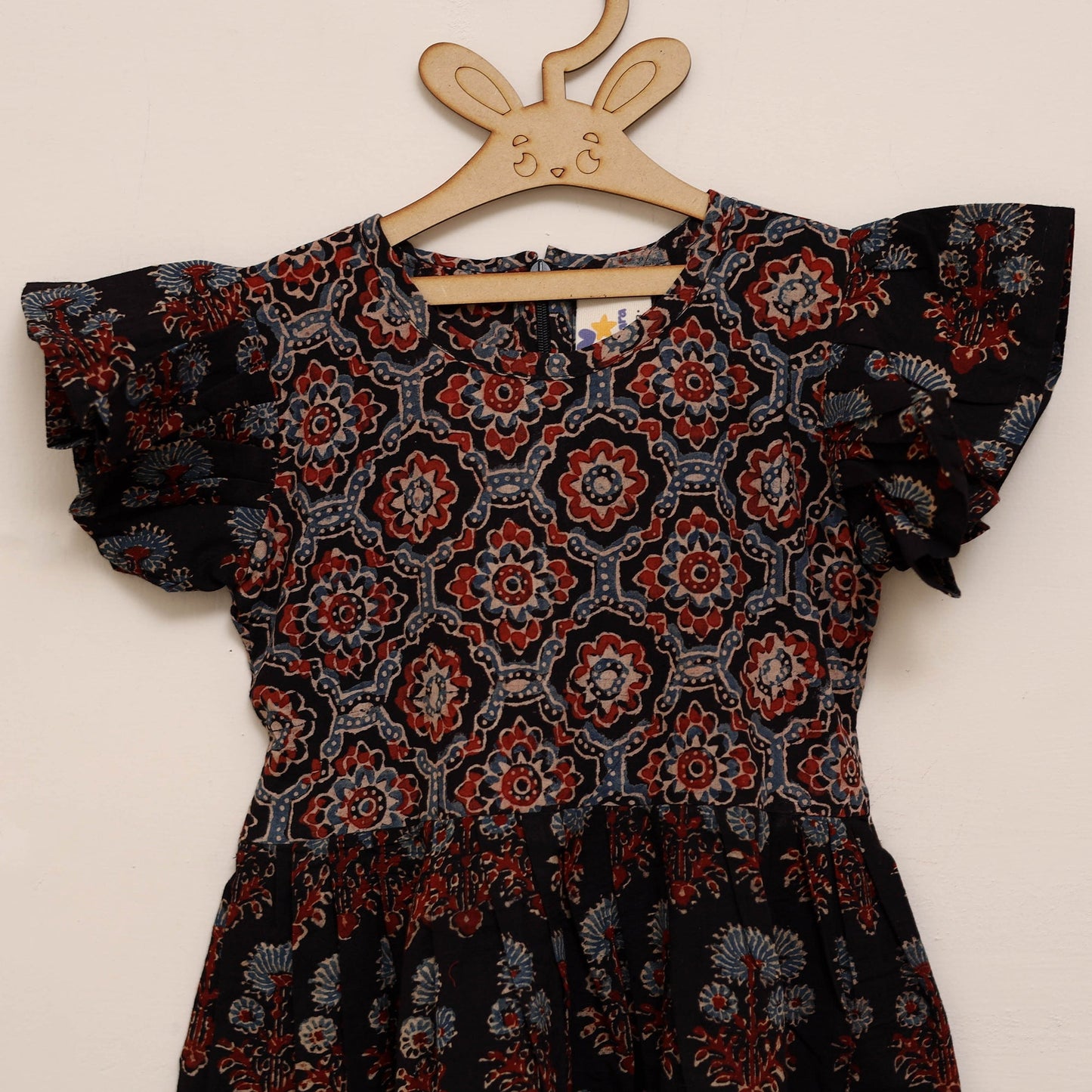 Girls pure cotton ajrakh hand block print frock dress (2-3