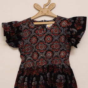 Girls pure cotton ajrakh hand block print frock dress (2-3