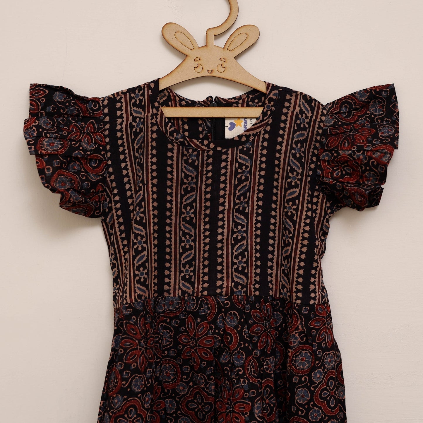 Girls pure cotton ajrakh hand block print frock dress (2-3