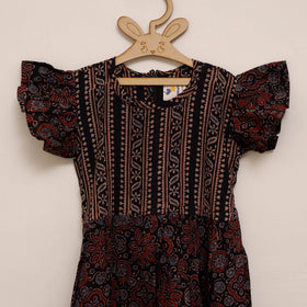 Girls pure cotton ajrakh hand block print frock dress (2-3