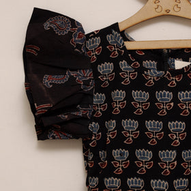 Black - girls pure cotton ajrakh hand block print frock