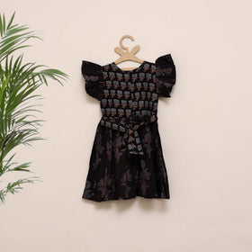 Black - girls pure cotton ajrakh hand block print frock