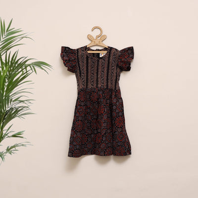 Girls pure cotton ajrakh hand block print frock dress (2-3