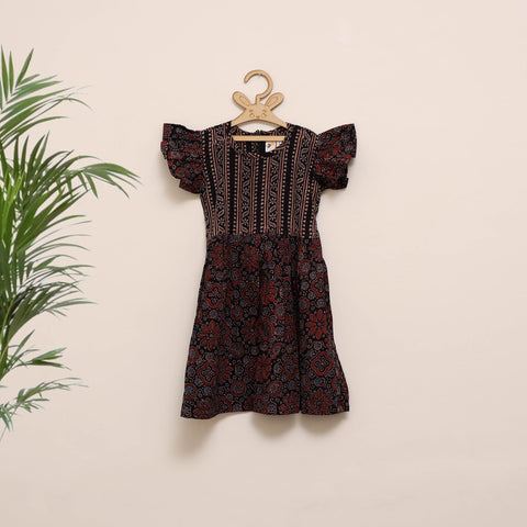 Girls pure cotton ajrakh hand block print frock dress (2-3