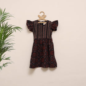 Girls pure cotton ajrakh hand block print frock dress (2-3