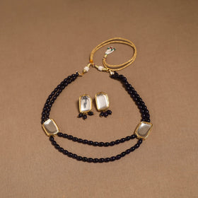 Glass beads kundan work necklace set 56 - handcrafted