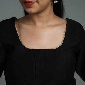 Black Gota Patti Slub Silk Plain Blouse Online