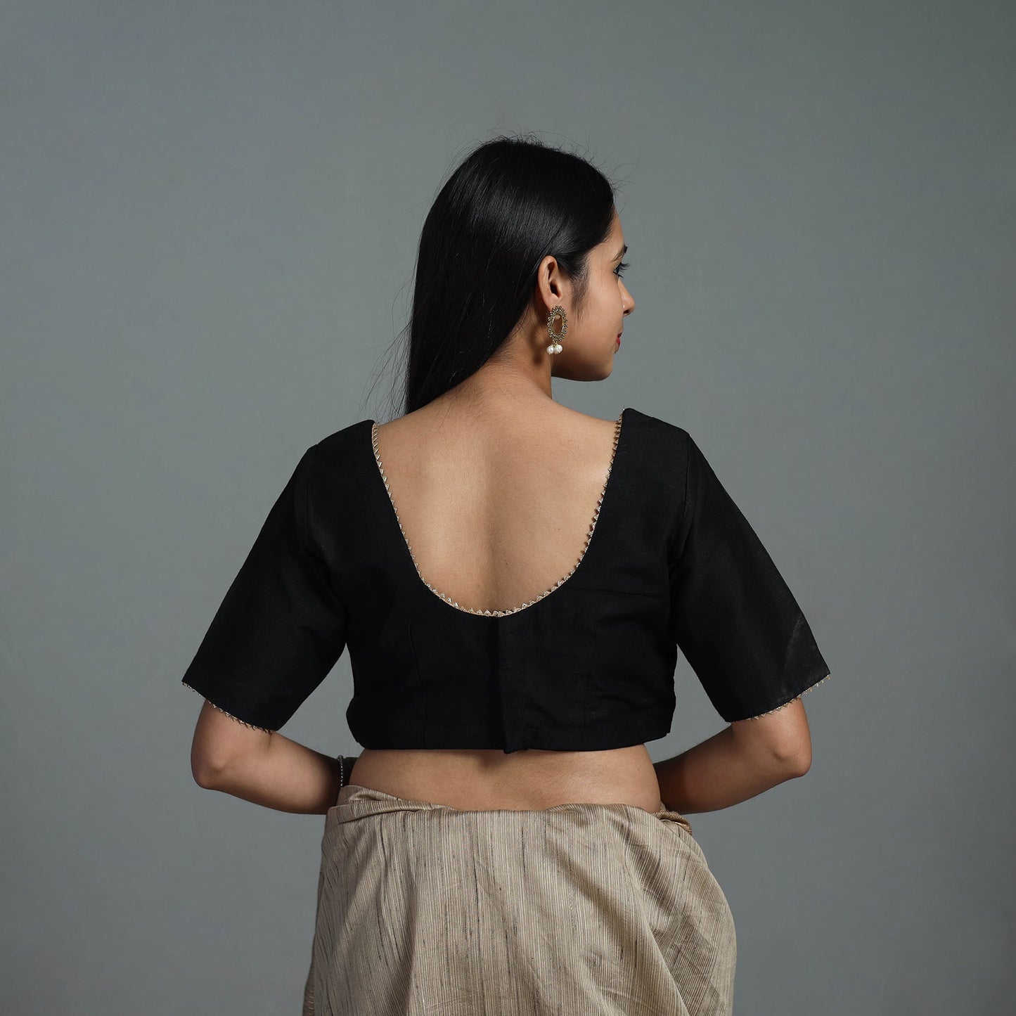 Black Gota Patti Slub Silk Plain Blouse Online