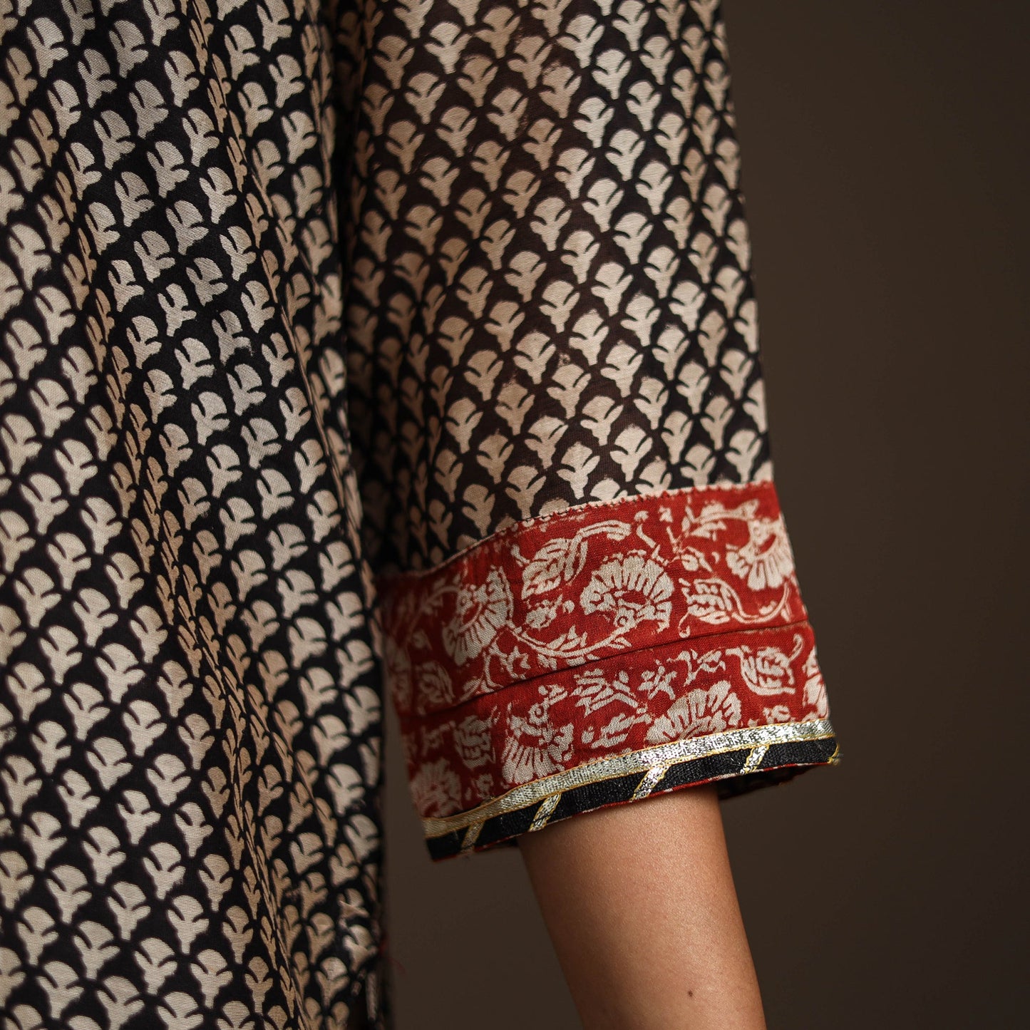 Black - gota work chanderi silk bagru kurta set (set of 3)