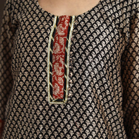 Black - gota work chanderi silk bagru kurta set (set of 3)