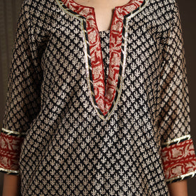 Black - gota work chanderi silk bagru kurta set (set of 3)