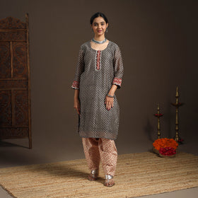 Black - gota work chanderi silk bagru kurta set (set of 3)