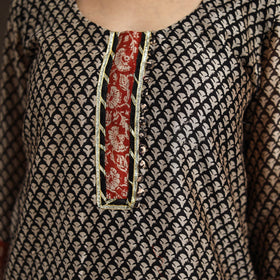Black - gota work chanderi silk bagru kurta set (set of 3)