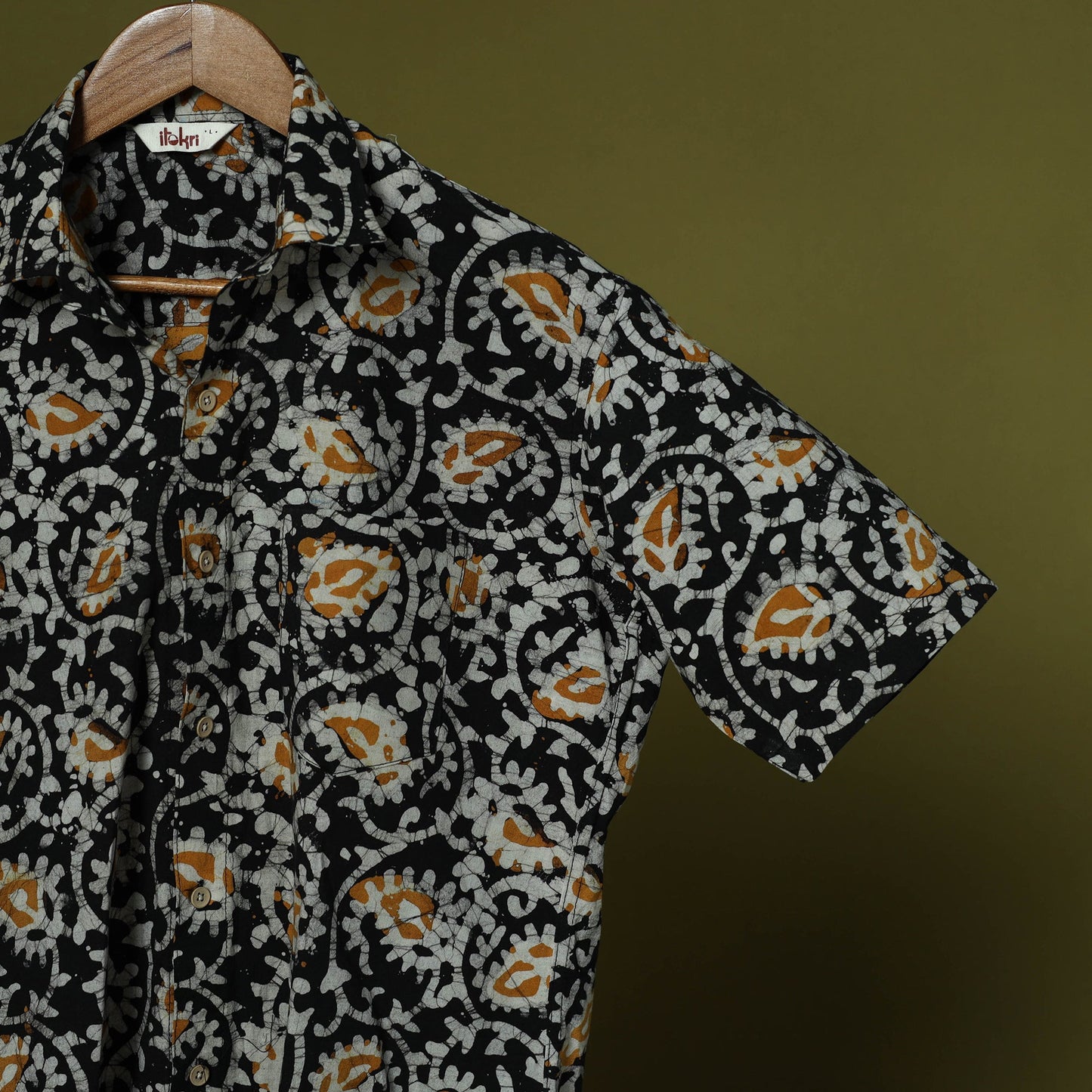 Half sleeve cotton men hand block batik print shirt 03