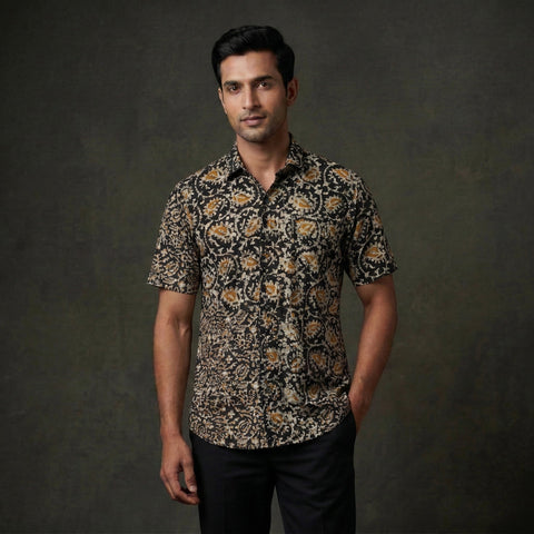 Half sleeve cotton men hand block batik print shirt 03