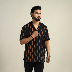  Black Half Sleeve Men Cotton Pochampally Ikat Shirt