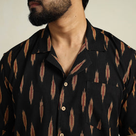  Black Half Sleeve Men Cotton Pochampally Ikat Shirt