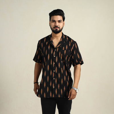  Black Half Sleeve Men Cotton Pochampally Ikat Shirt