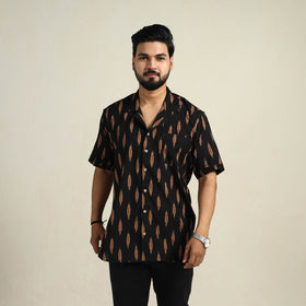  Black Half Sleeve Men Cotton Pochampally Ikat Shirt