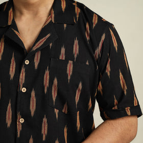  Black Half Sleeve Men Cotton Pochampally Ikat Shirt