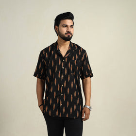  Black Half Sleeve Men Cotton Pochampally Ikat Shirt