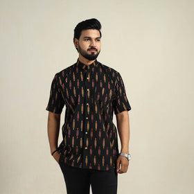  Black Half Sleeve Men Cotton Pochampally Ikat Shirt