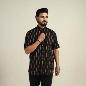  Black Half Sleeve Men Cotton Pochampally Ikat Shirt
