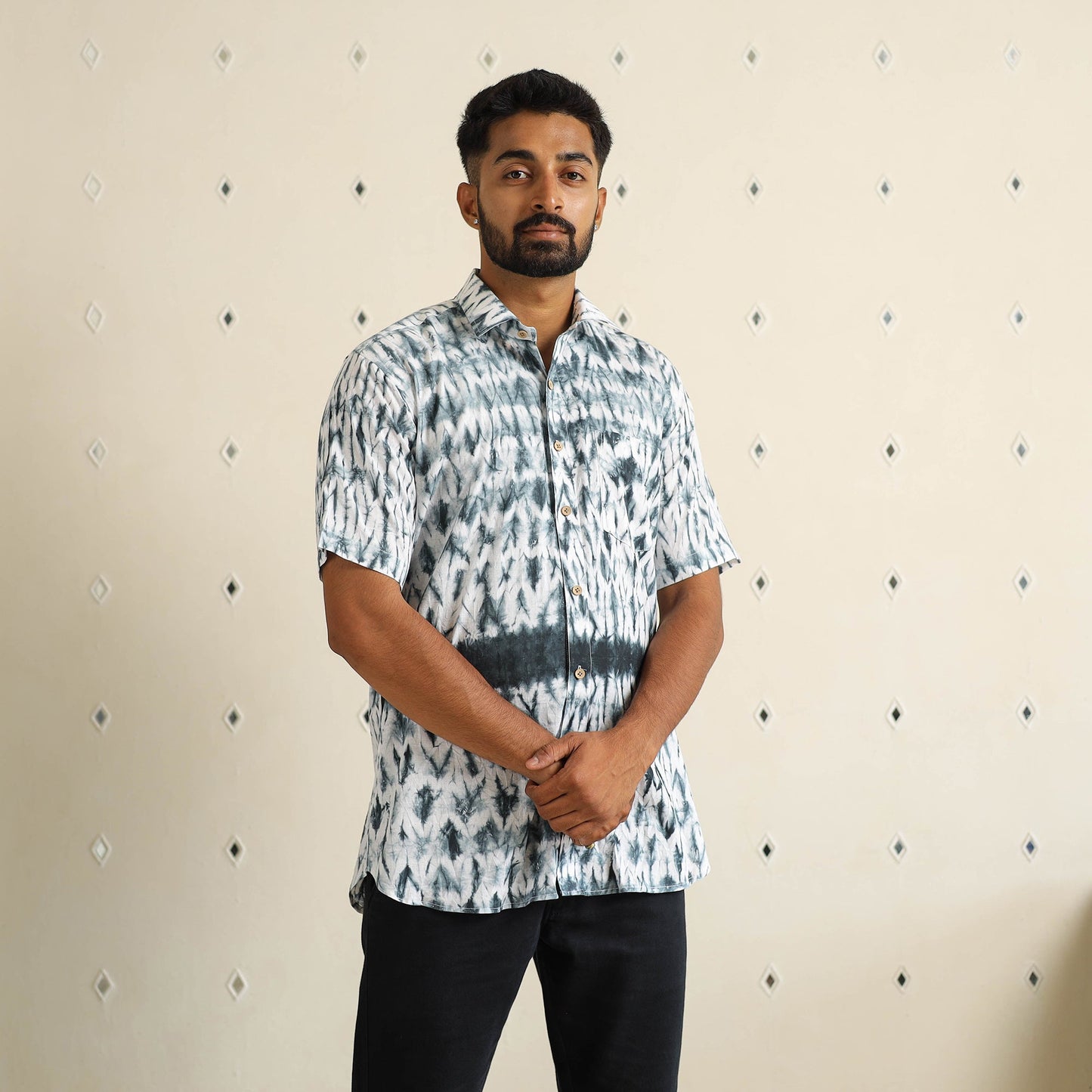  Half Sleeve Tie & Dye Cotton Men Shibori Shirt