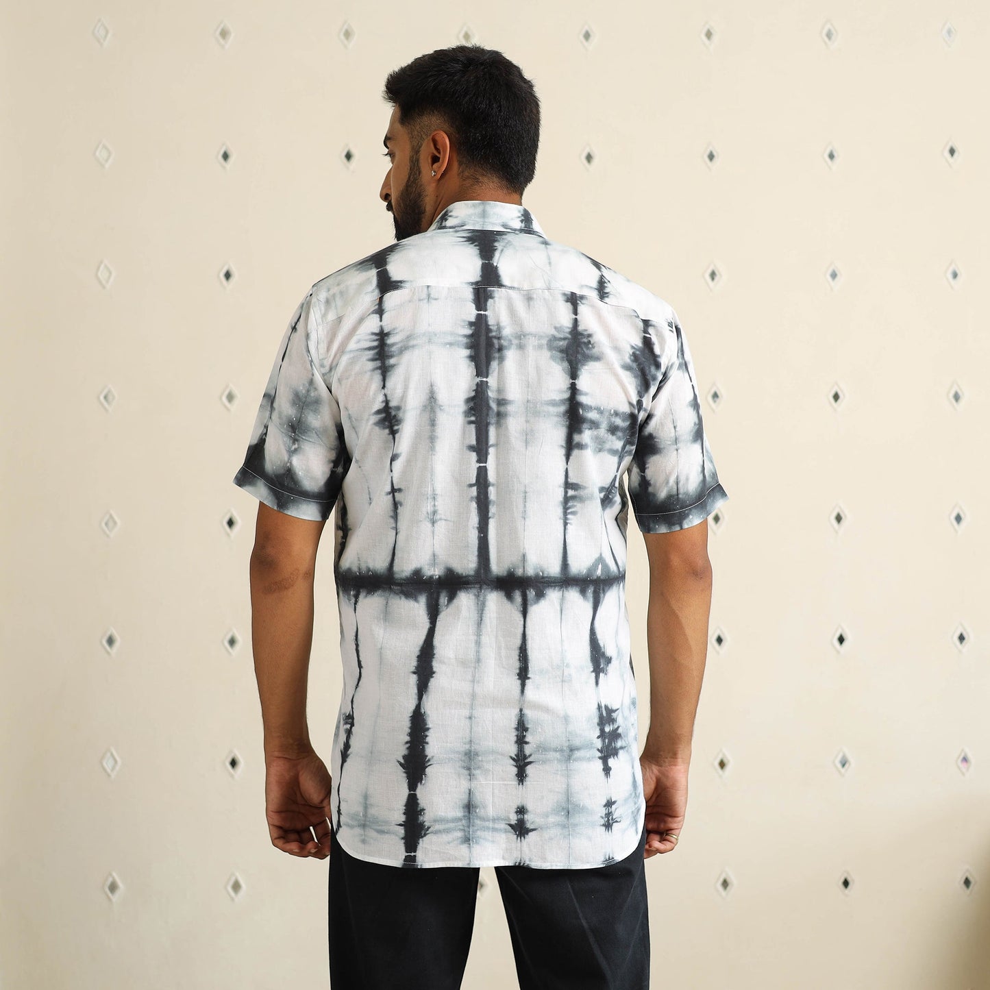 Black Half Sleeve Tie & Dye Cotton Men Shibori Shirt