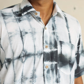 Black Half Sleeve Tie & Dye Cotton Men Shibori Shirt