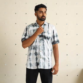 Black Half Sleeve Tie & Dye Cotton Men Shibori Shirt