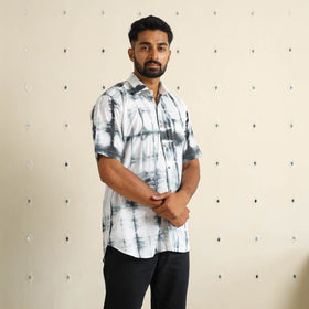 Black Half Sleeve Tie & Dye Cotton Men Shibori Shirt
