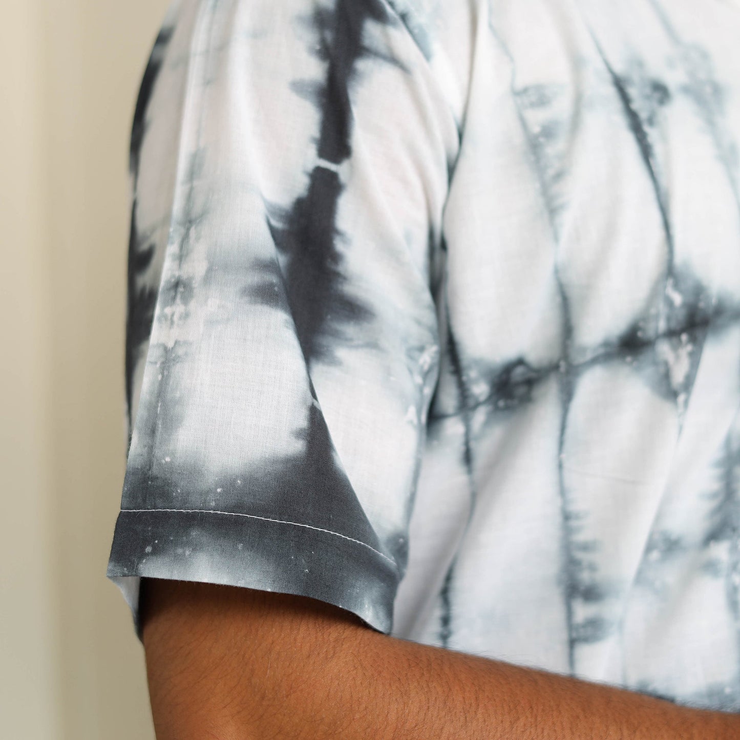 Black Half Sleeve Tie & Dye Cotton Men Shibori Shirt