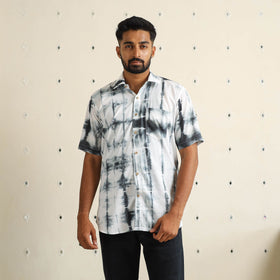 Black Half Sleeve Tie & Dye Cotton Men Shibori Shirt