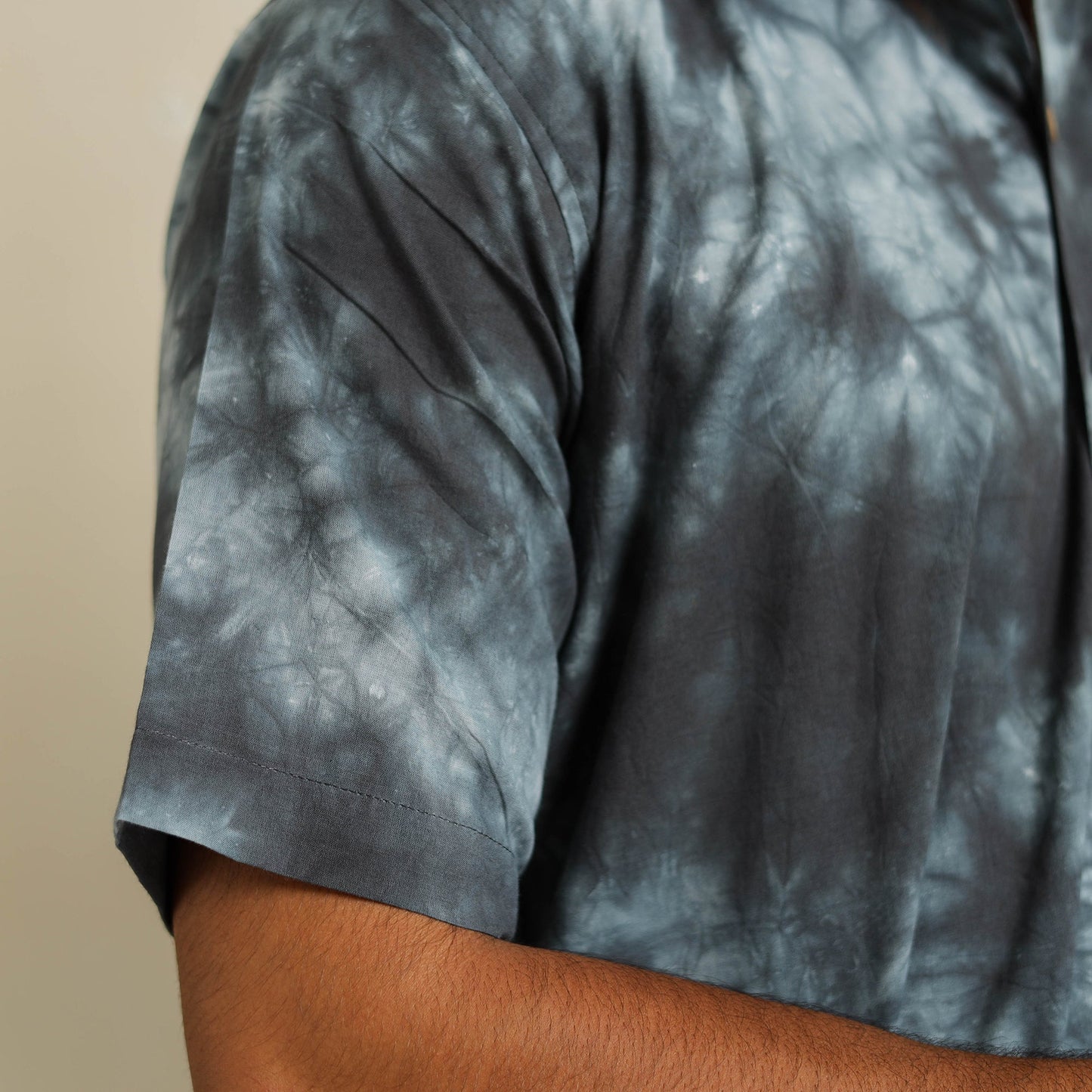 Black Half Sleeve Tie & Dye Cotton Men Shibori Shirt