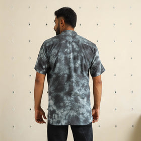 Black Half Sleeve Tie & Dye Cotton Men Shibori Shirt
