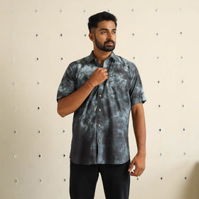 Black Half Sleeve Tie & Dye Cotton Men Shibori Shirt