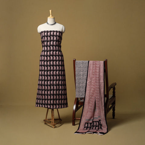 Black - hand bagh natural dyed cotton 3pc unstitched dress