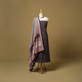 Black - hand bagh natural dyed cotton 3pc unstitched dress