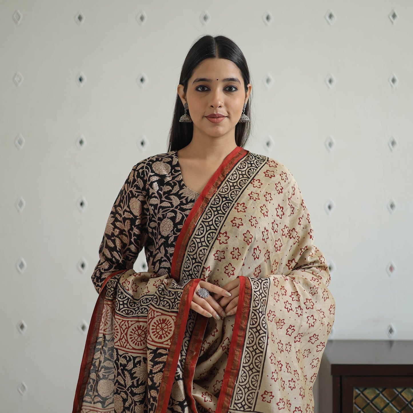 Buy Black Hand Block Bagru Print Chanderi Silk Kurta Set