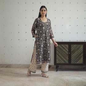 Buy Black Hand Block Bagru Print Chanderi Silk Kurta Set