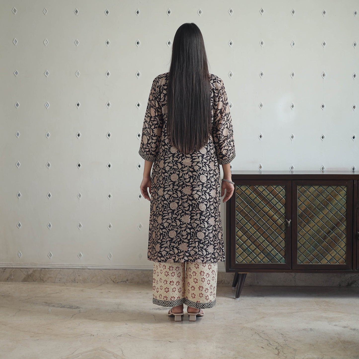 Buy Black Hand Block Bagru Print Chanderi Silk Kurta Set