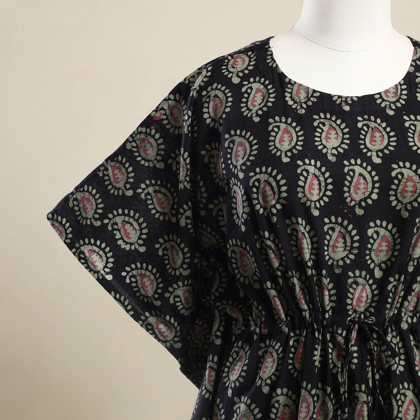 Buy Black Hand Batik Print Cotton Kaftan