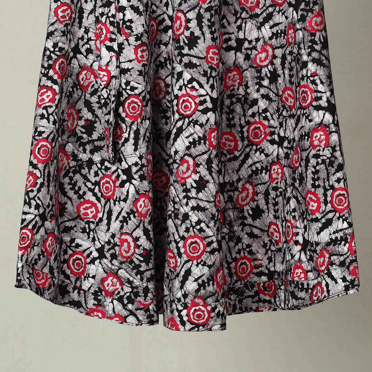Black Hand Batik Print Cotton Wrap Around Skirt