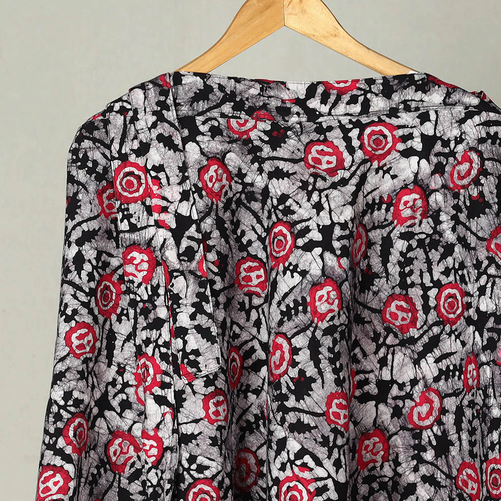 Black Hand Batik Print Cotton Wrap Around Skirt