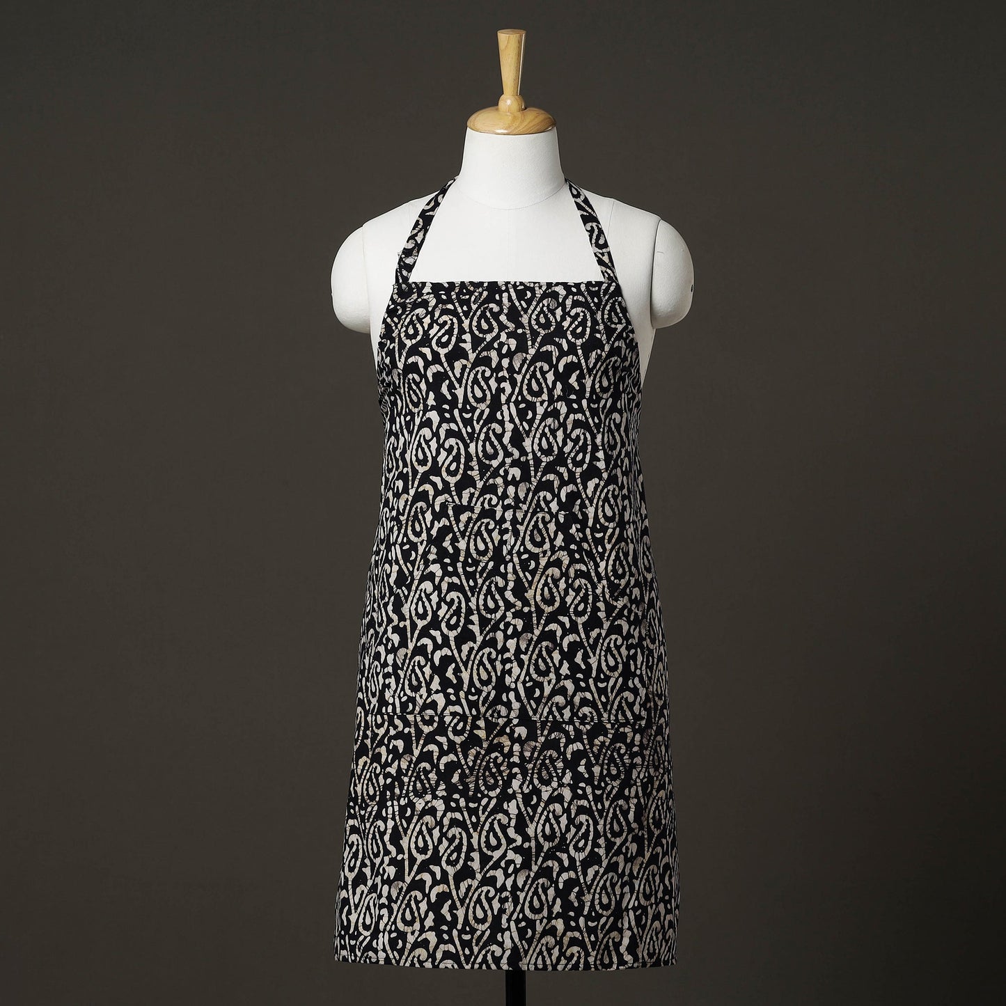 Black Hand Batik Printed Cotton Apron with Pocket 