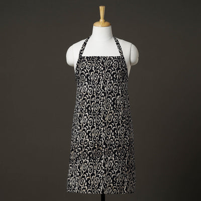 Black Hand Batik Printed Cotton Apron with Pocket 